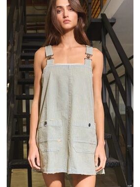 NWT Size XL We The Free Striped Light Denim Overall Dress with pockets